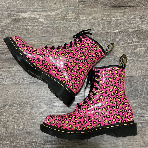 Dr Martens 1460 Loud Leopard Smooth Leather Lace Up Boots - Picture 4 of 10
